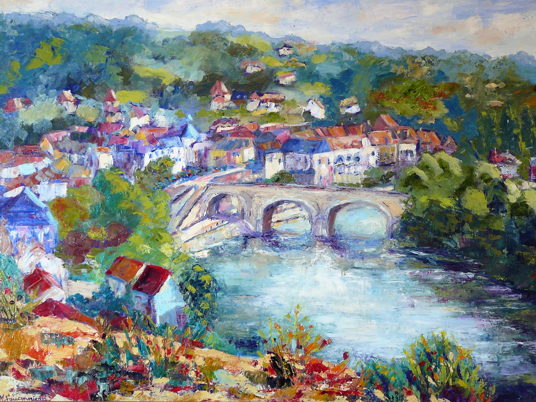 Le Bugue, vue du Cingle, toile peinte par AM Fauconnier